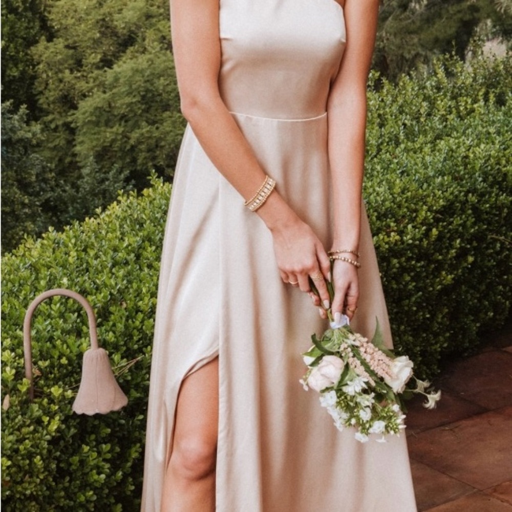 Show Me Your MuMu Satin Dress in Champagne